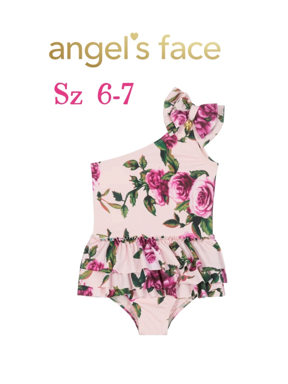 Angel's Face Girls Floral Ruffle One-Piece Swimsuit Sz 6-7
